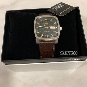 Seiko Mens Brown Leather Strap Watch-Snkp27